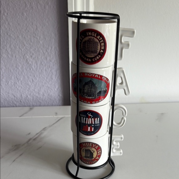 Cuban Themed Ceramic Mug Set with Stand new no tags - Picture 3 of 3